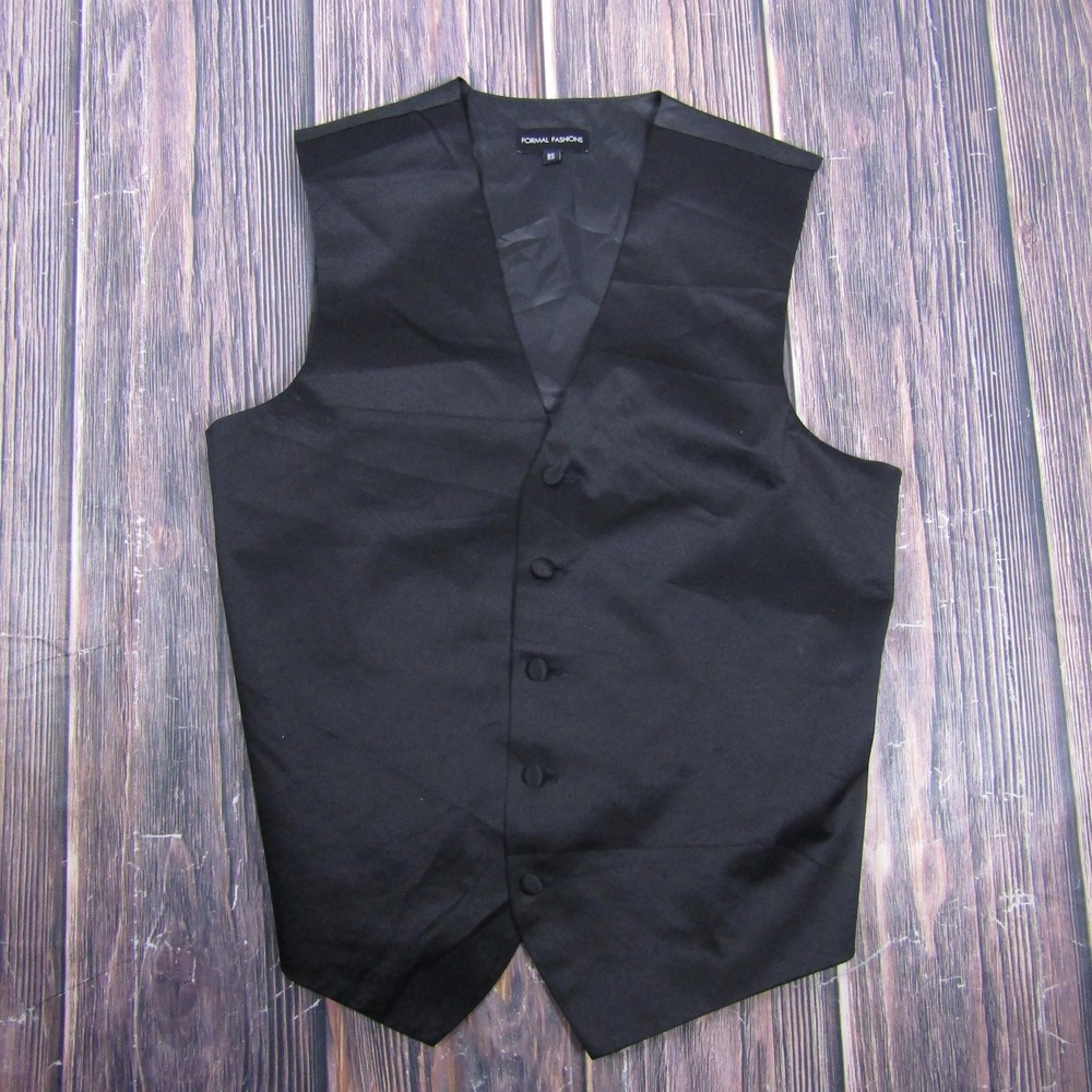 Formal Fashions Vest Mens Small Black Tuxedo Waistcoat Elastic 5-Button Formal